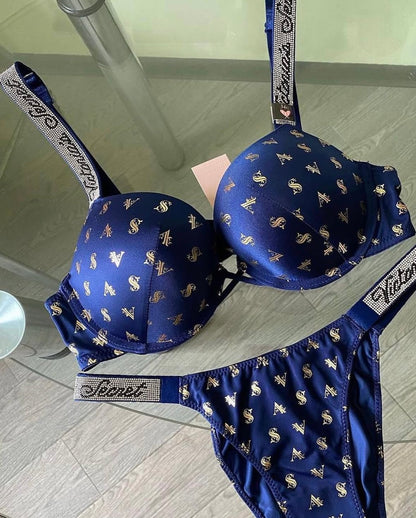 Gold written VS Bra Set(Royal Blue 🔵