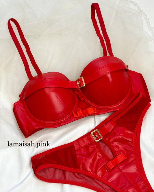 Bold Leather Look Bra Set